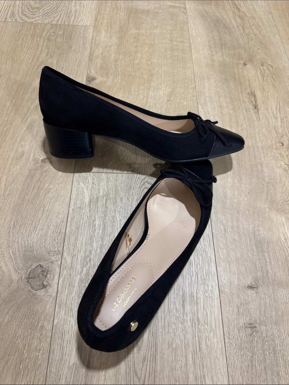 Liz Claiborne Black Low Block Heel Bow Detail Pumps